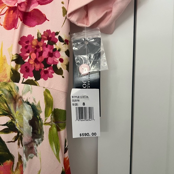 Teri Jon Asymmetrical Red and Pink Sundress - Picture 4 of 8